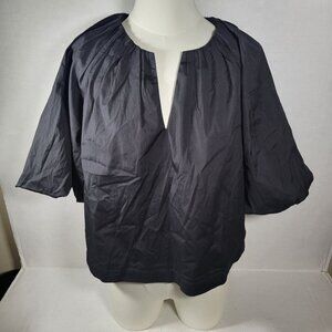 Madewell Women Black Cotton Boho Casual Retro Bell Sleeve V-neck Blouse Size 2